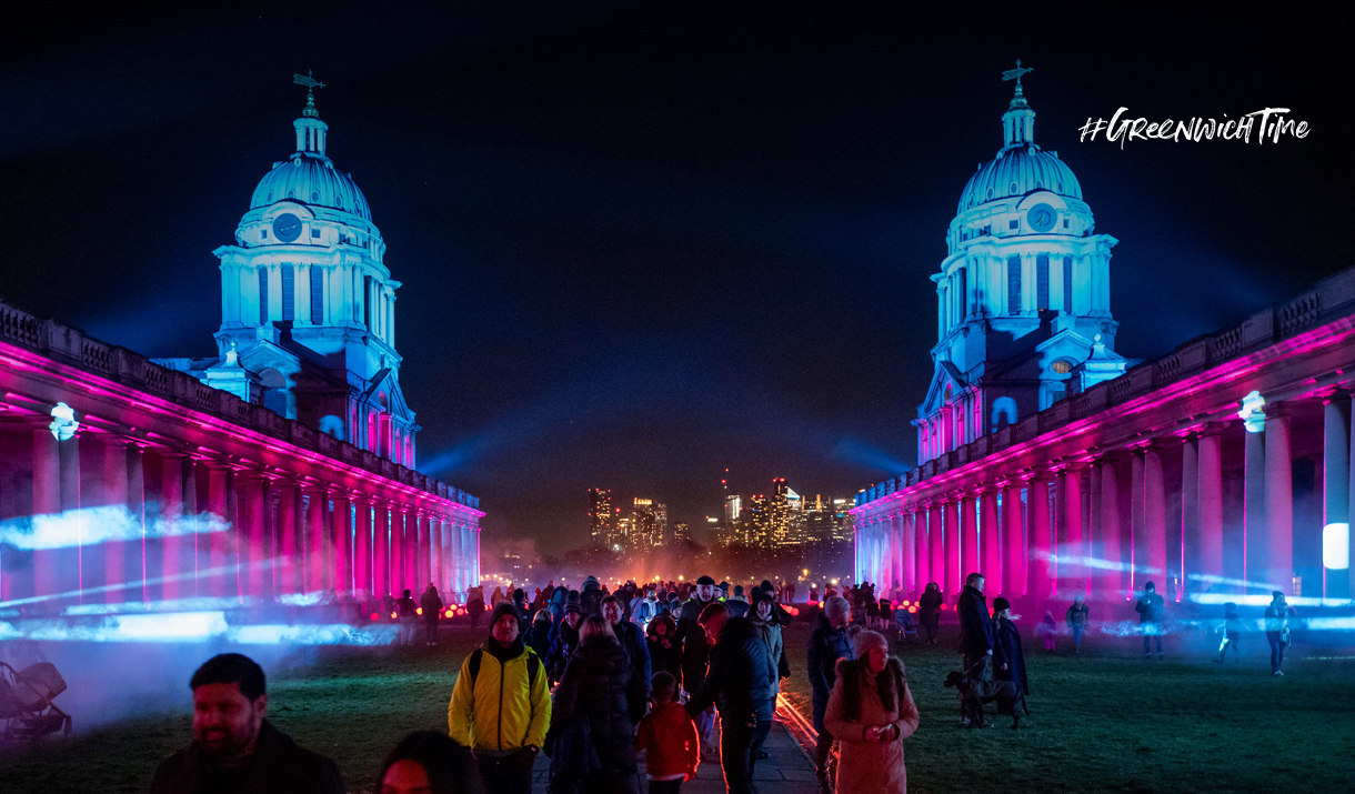 The Old Royal Naval College illuminated in Greenwich